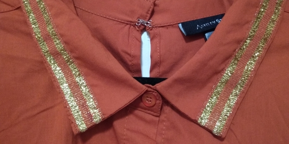 Bold & Gold Detailed, Burnt Orange Button Down Top - Picture 5 of 15